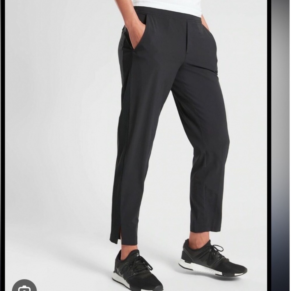 Athleta Brooklyn Ankle Pant Black Petite 0P Tapered Ribbed Side Panel 198671